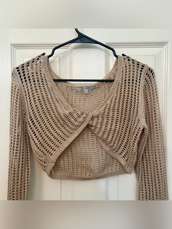 Love Tree Sweaters - Love Tree Open Crochet Knit Crop Sweater Wrap Front Tan Size M PreLoved